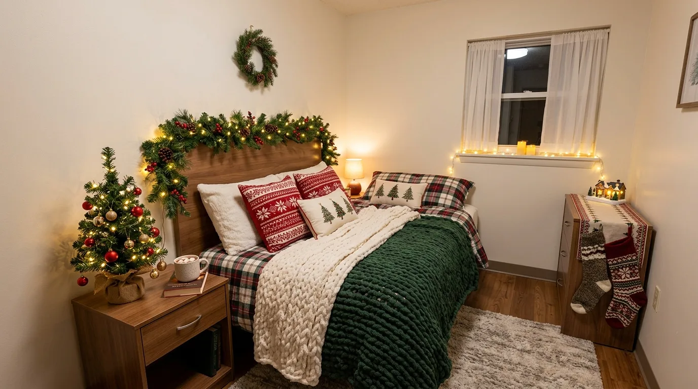 Style the nightstands with subtle festive touches inspiration for a Christmas bedroom.